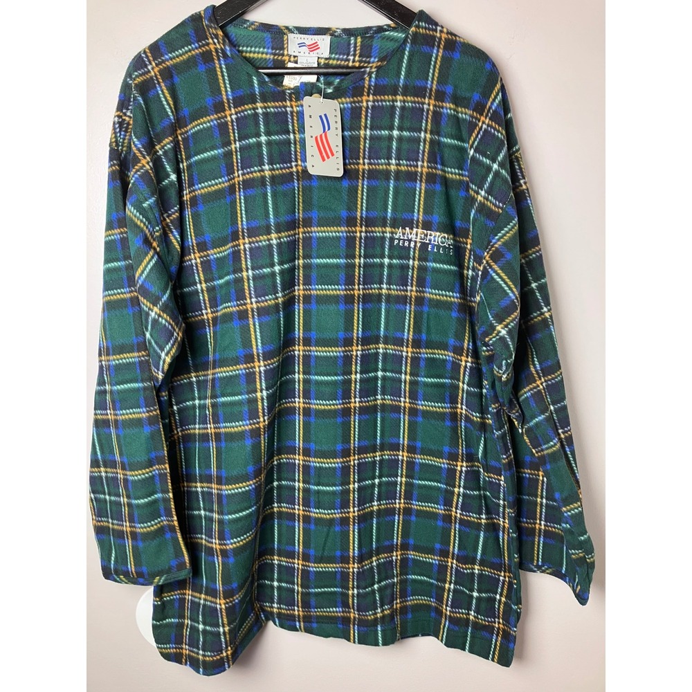 NWT Vintage Perry Ellis America Fleece Pullover Large Sleep Top Men's Cabin Cozy